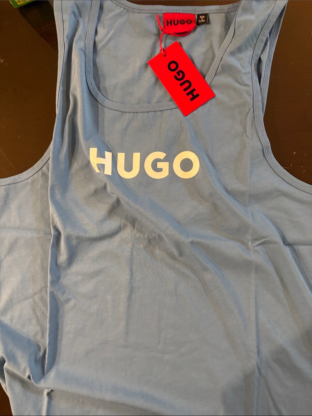 HUGO Light Blue Logo Tank Top with White Print